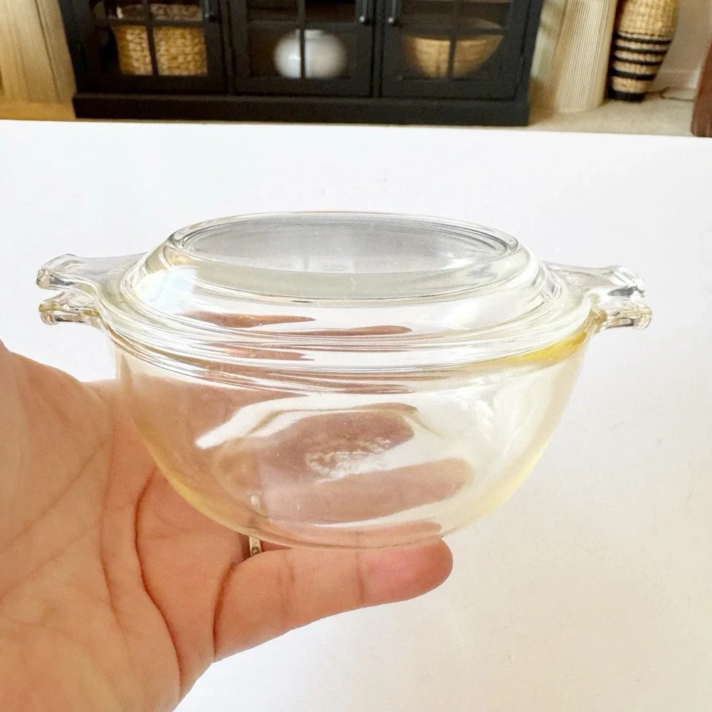 Pyrex Small Casserole Dish 018 With Lid 680-C Clear Glass Vintage 10 oz Mini